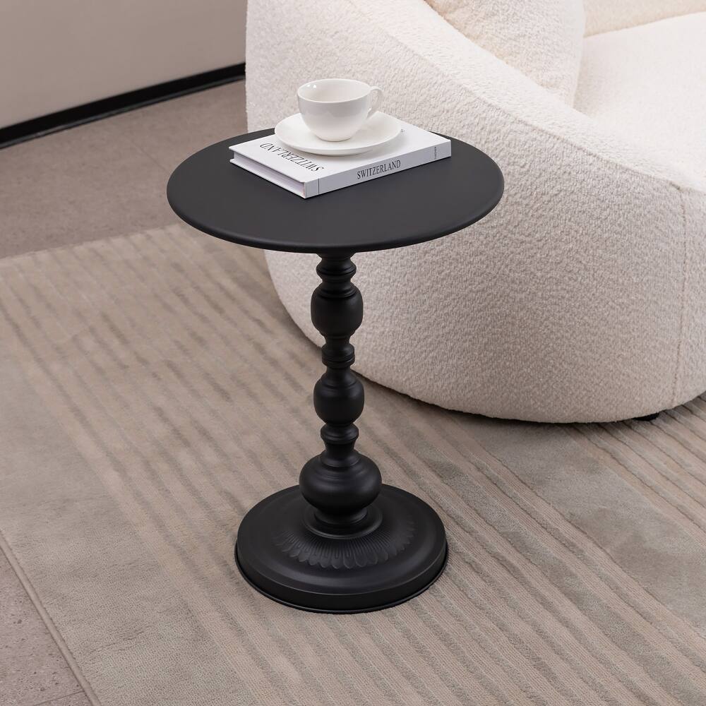 Loheer - Vintage Metal Coffee Table Round Side Table for Sofa Bedside Nightstand Small Space Accent Table - Black