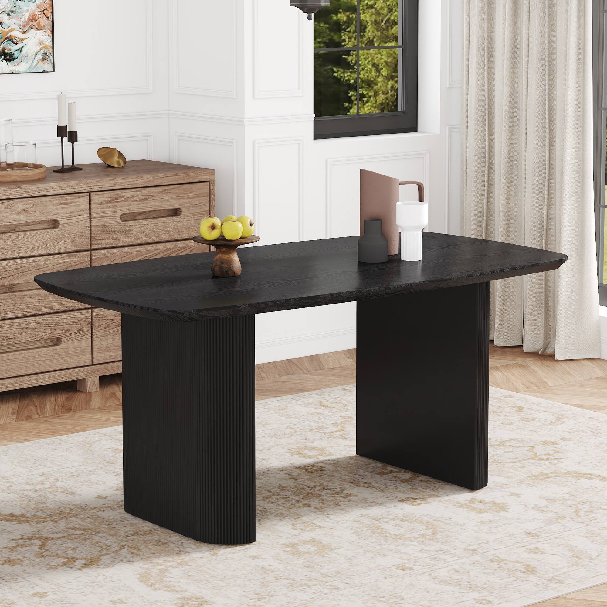 Loheer MDF Dining Table with Wood Grain Finish, 67 Inch Black - Best Buy
