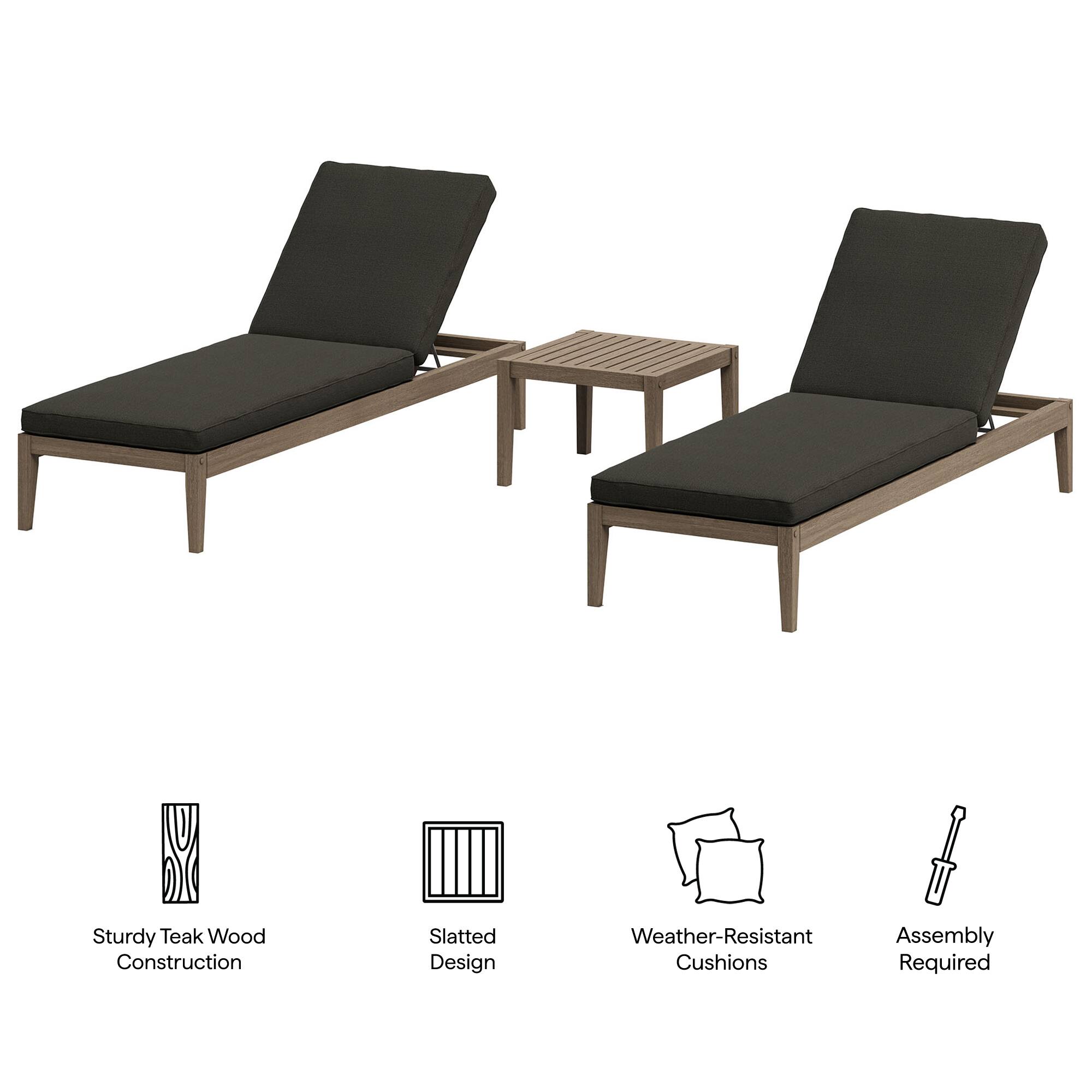 Sturdy Teak Wood Construction  
Slatted Design  
Weather-Resistant Cushions  
Assembly Required