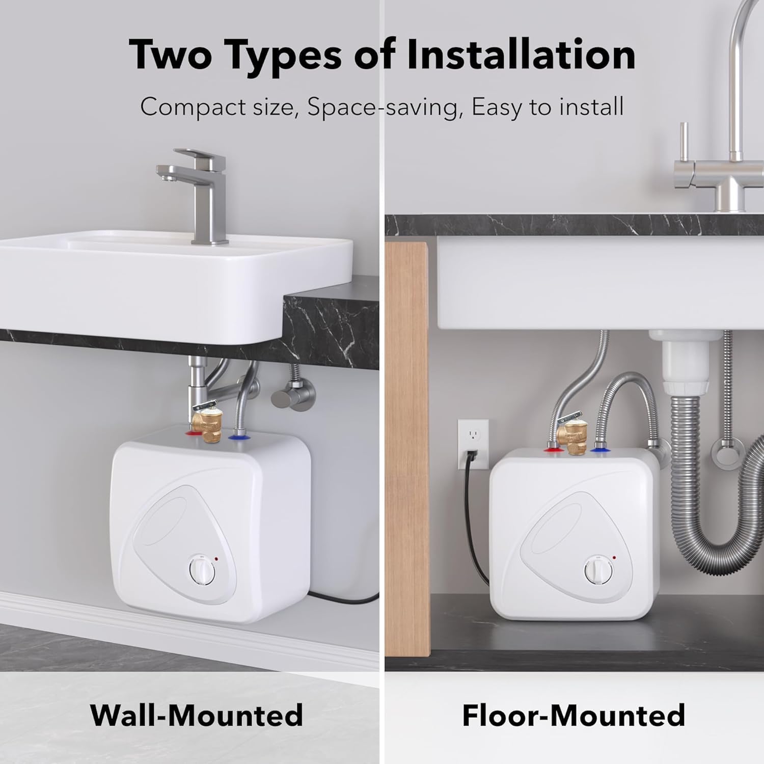 Two Types of Installation  
Compact size, Space-saving, Easy to install  
Wall-Mounted  
Floor-Mounted