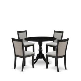 East West Furniture - 5-Piece Modern Dining Set Consists of a Pedestal Table with Drop Leaves and 4 Shitake Linen Fabric - Multi-Color