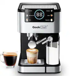 Boyel Living - Geek Chef Espresso Machine for Home Barista - 20 Bar Coffee Maker with Automatic Milk Frother, TouchScreen, ESE POD - Black