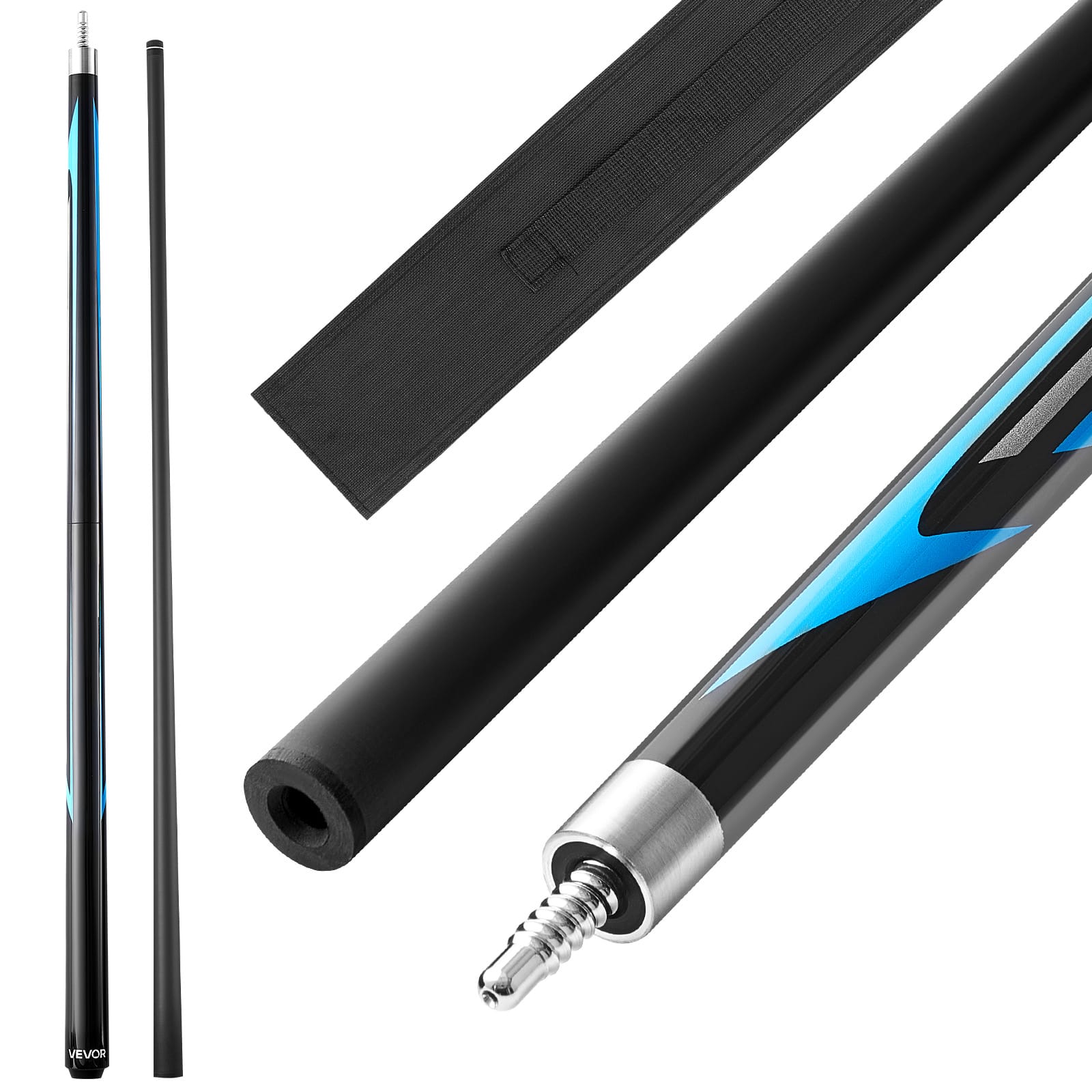 VEVOR - 58-inch Pool Cue, 19.5 oz Jump Break Stick with Carbon Fiber Shaft and Maple Butt, Durable Billiard Cue for Adults - Black