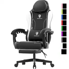Dowinx - Gaming Chair with Pocket Spring Cushion, Ergonomic Computer Chair with Footrest and Lumbar Support for Office or Gaming - Black white