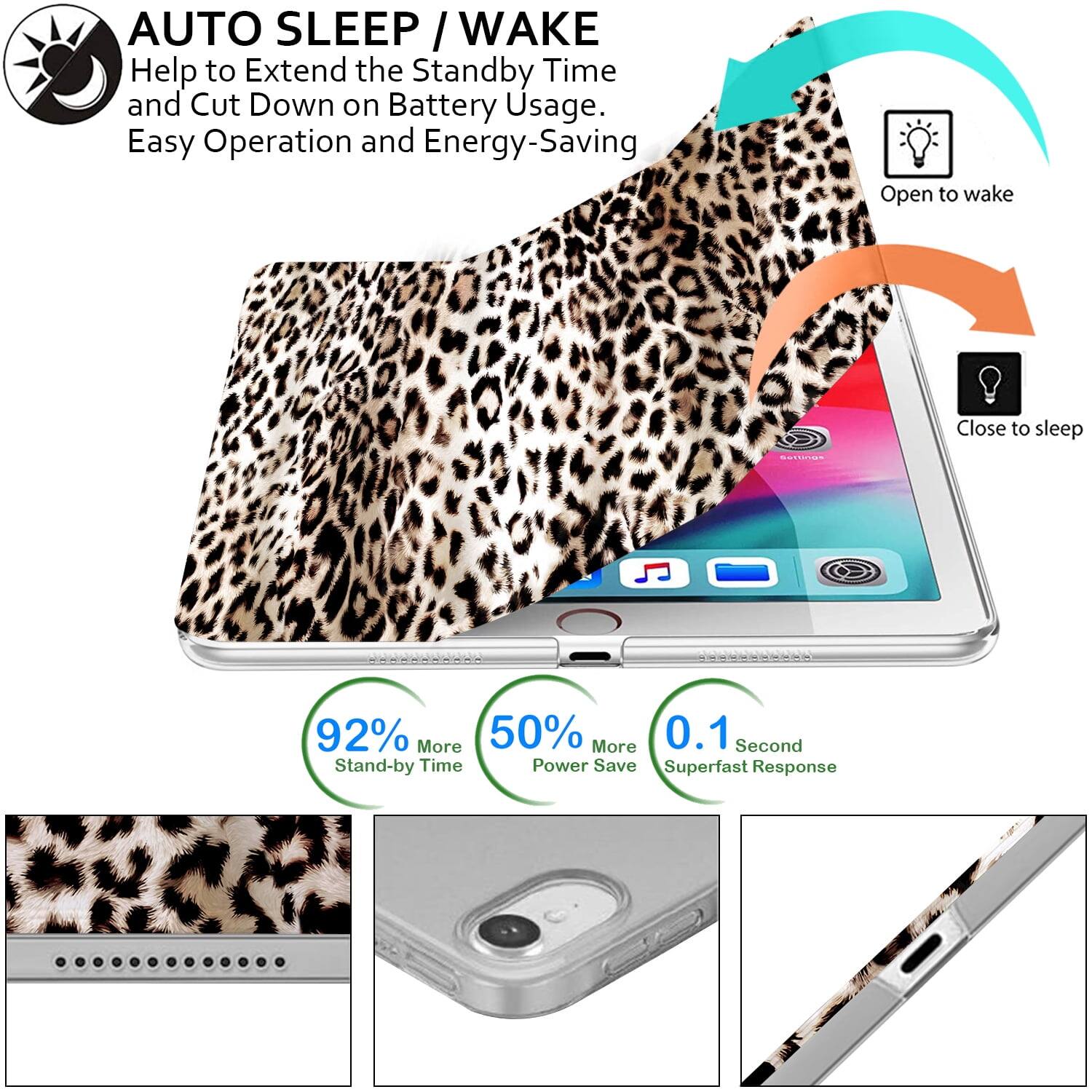 AUTO SLEEP / WAKE  
Help to Extend the Standby Time and Cut Down on Battery Usage.  
Easy Operation and Energy-Saving  

Open to wake  
Close to sleep  

92% More Stand-by Time  
50% More Power Save  
0.1 Second Superfast Response