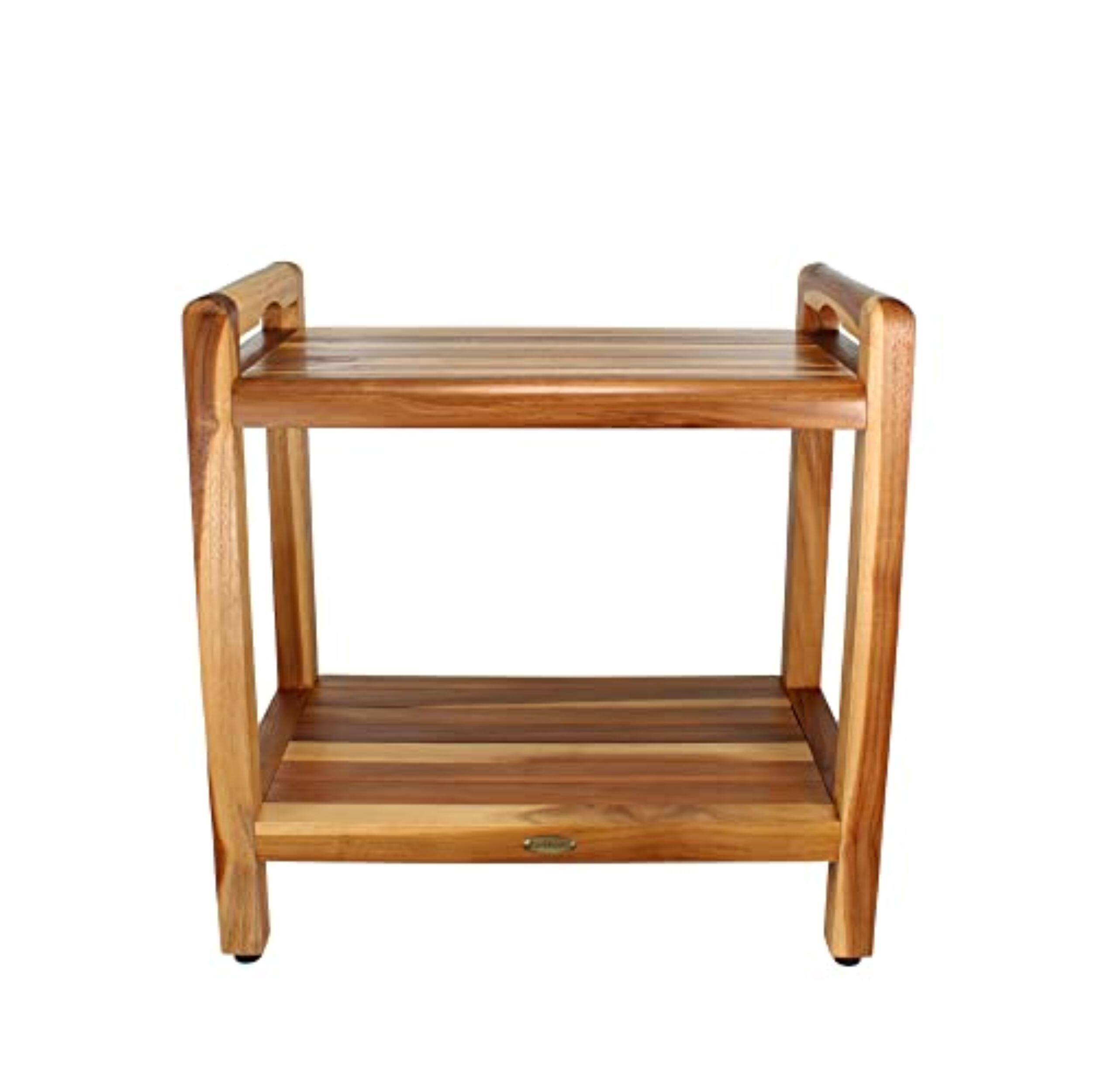 Front. EcoDecors - EcoDecors Eleganto 24" Teak Wood Extended Height Shower Bench with LiftAide Arms - EarthyTeak.
