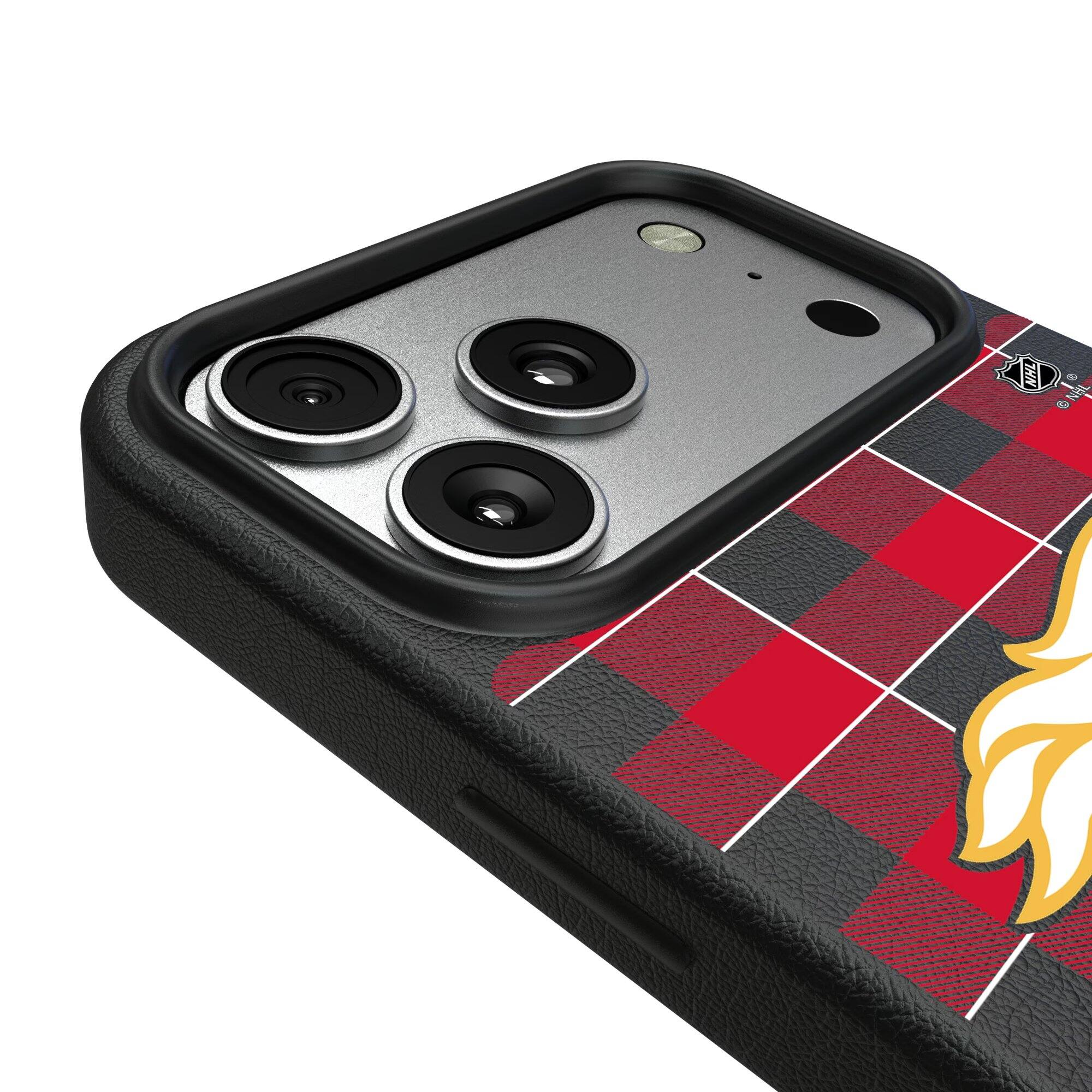 Alt View 2. Keyscaper - Calgary Flames Plaid iPhone Magnetic Bump Case - 15 - Black.