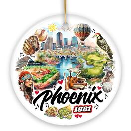 OrnamentallyYou - Artistic Phoenix City Handcrafted Ceramic Ornament Arizona State Souvenir and Tree Decor Circle - Multi-colored