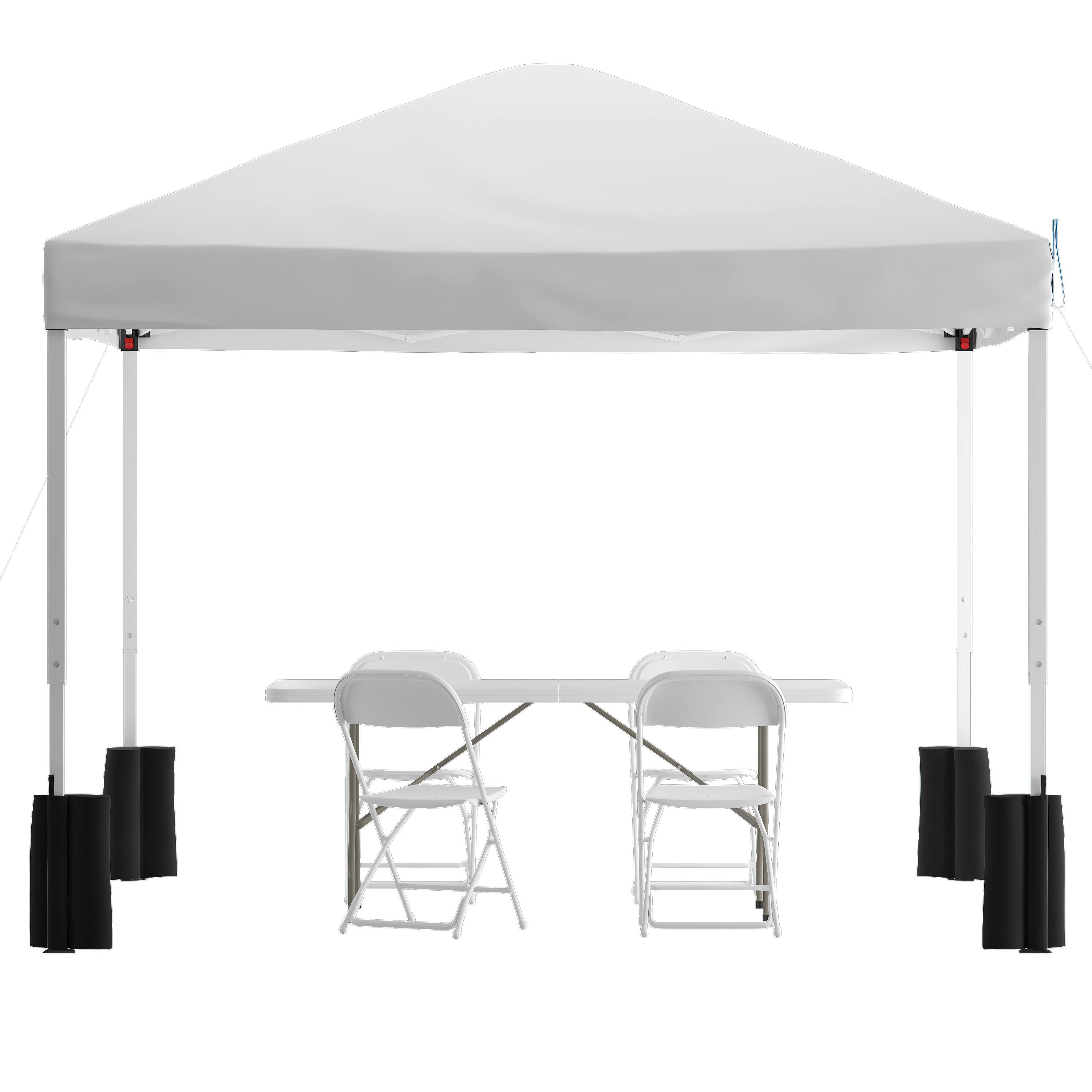 Flash Furniture - Otis 10'x10' White Pop Up Canopy Tent with Wheeled Case and 6-Foot Bi-Fold Folding Table with Carrying Handle - Tailgate
