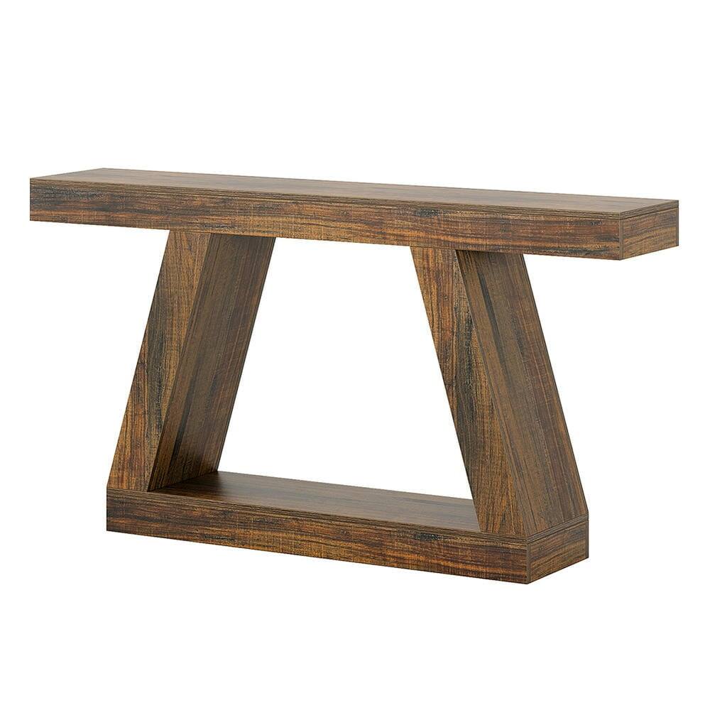 Left. Kadyn - Entryway Table, Console Sofa Table,Farmhouse Console Table, 55" Sofa Table with Storage - Brown.