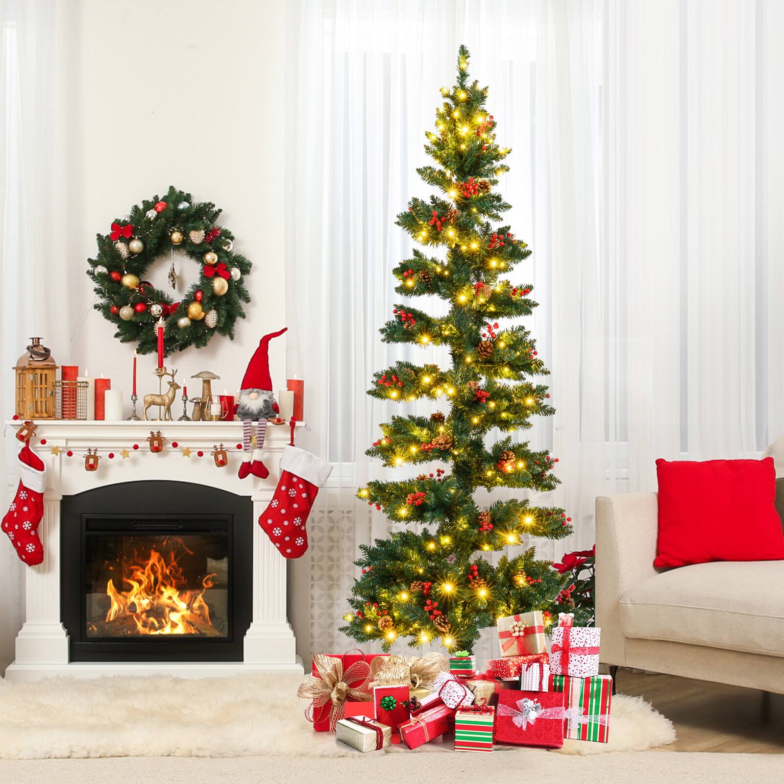 Alt View 4. Gymax - Gymax 7 FT Pre-Lit Artificial Christmas Tree w/ 791 Branch Tips Warm White LED Lights - Green.