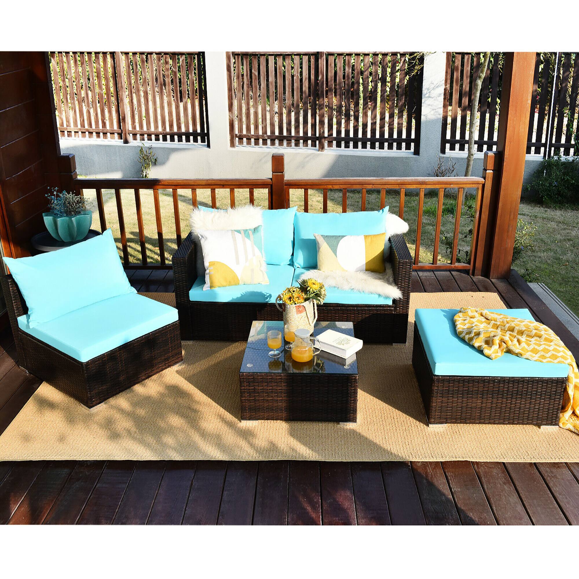Alt View 3. Costway - Costway 5PCS Patio Furniture Set Sectional Conversation Sofa Set w/ Coffee Table - Turquoise.