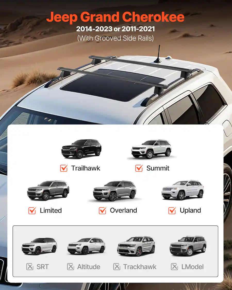 Grooved Rack VEVOR Roof Rack Cross Bars, Fits Jeep Grand Cherokee 2014 2023 or 2011 ...