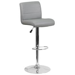 Alamont Home - Contemporary Vinyl Adjustable Height Barstool with Rolled Seat and Chrome Base - Gray