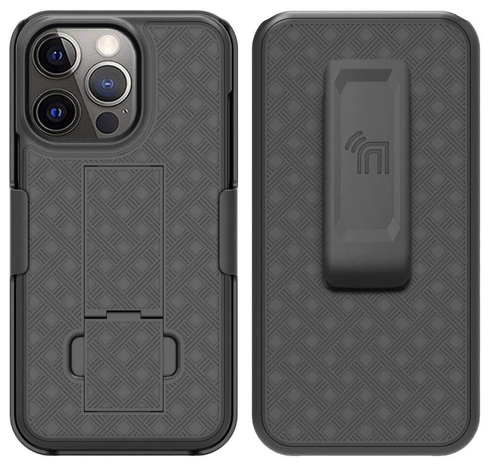 Alt View 2. Nakedcellphone - Slim Case with Stand and Belt Clip Holster for Apple iPhone 13 Pro Max - Black.