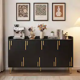 Costway - Buffet Cabinet, 55" Long Sideboard with 4 Doors, 5 Metal Legs for Living Room - Black