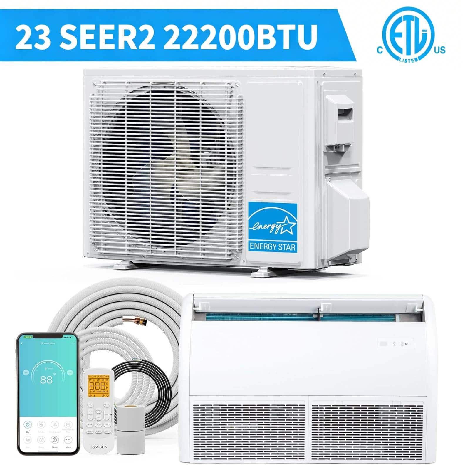 Winado - 22200 BTU 23 SEER2 WIFI Floor/Ceiling Mini Split Air Conditioner AC/Heating System with Inverter, Floor/Ceiling Mounted - White price history on PriceWatchPro