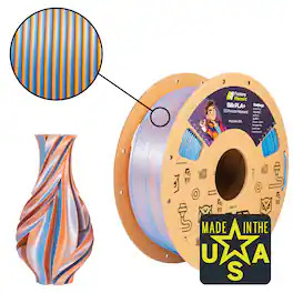 Factory Filament - 1.75mm Dual Color Silk Blue + Orange PLA 3D Printer Filament, 1 KG Spool, Dimensional Accuracy +/- 0.02 mm - Blue/Orange