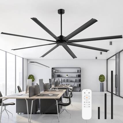 Front. Breezary - 84/96/120 Inch Extra Large HVLS Commercial Ceiling Fan, No Light, Aluminum Blades, DC Motor, Remote, 3 Downrods Included - 96-in Black.