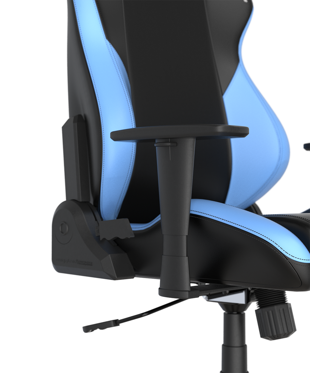 Alt View 4. DXRacer - Drifting L ergonomic gaming chair with lumbar support, headrest, reclining, racing style design, and adjustable height. - Black and Light Blue.