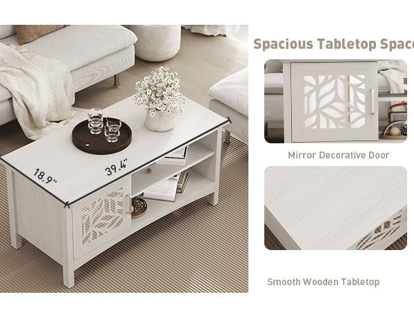 Spacious Tabletop Space  
18.9" x 39.4"  
Mirror Decorative Door  
Smooth Wooden Tabletop