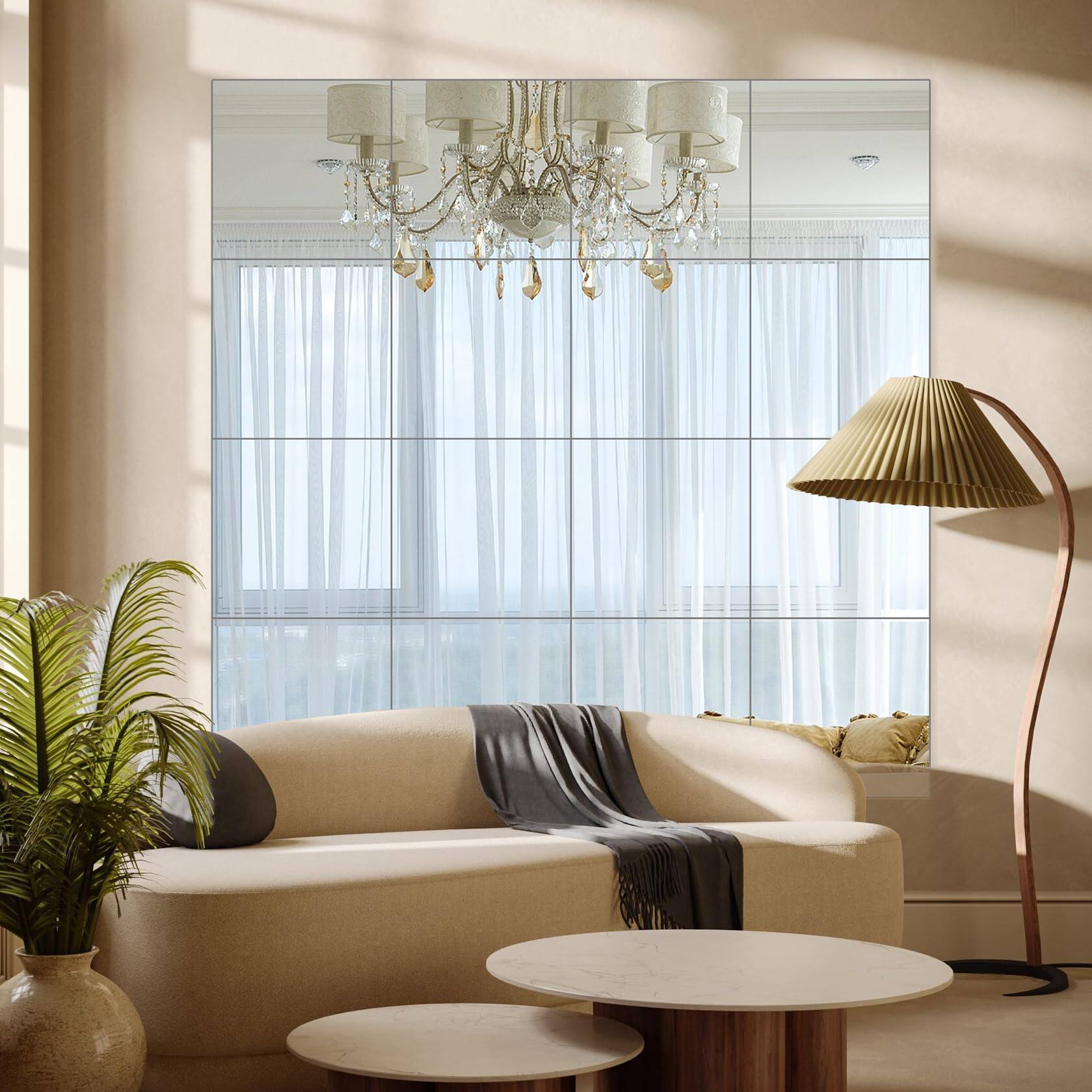 Front. Live At Space - Home Gym Mirrors 12 Inch X 12pcs Wall Mounted Mirror Glass Frameless Full Length Tiles For Bedroom Door & Bathroom - 12"x12"-16pcs.