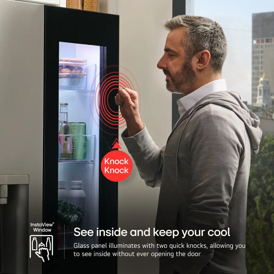 InstaView Window - Knock Knock See inside and keep your cool Glass panel illuminates with two quick knocks, allowing you to see inside without ever opening the door.
