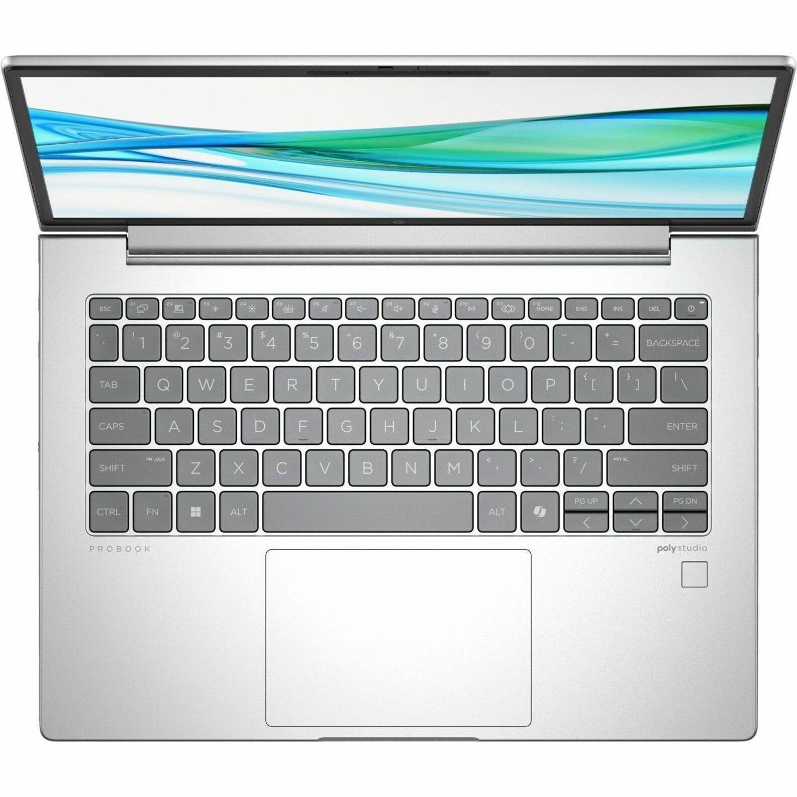 The image shows a laptop with a silver keyboard. The keyboard has a row of numbers at the top, and the letters A to Z are arranged in two rows. The laptop is open, revealing the keyboard and the screen.