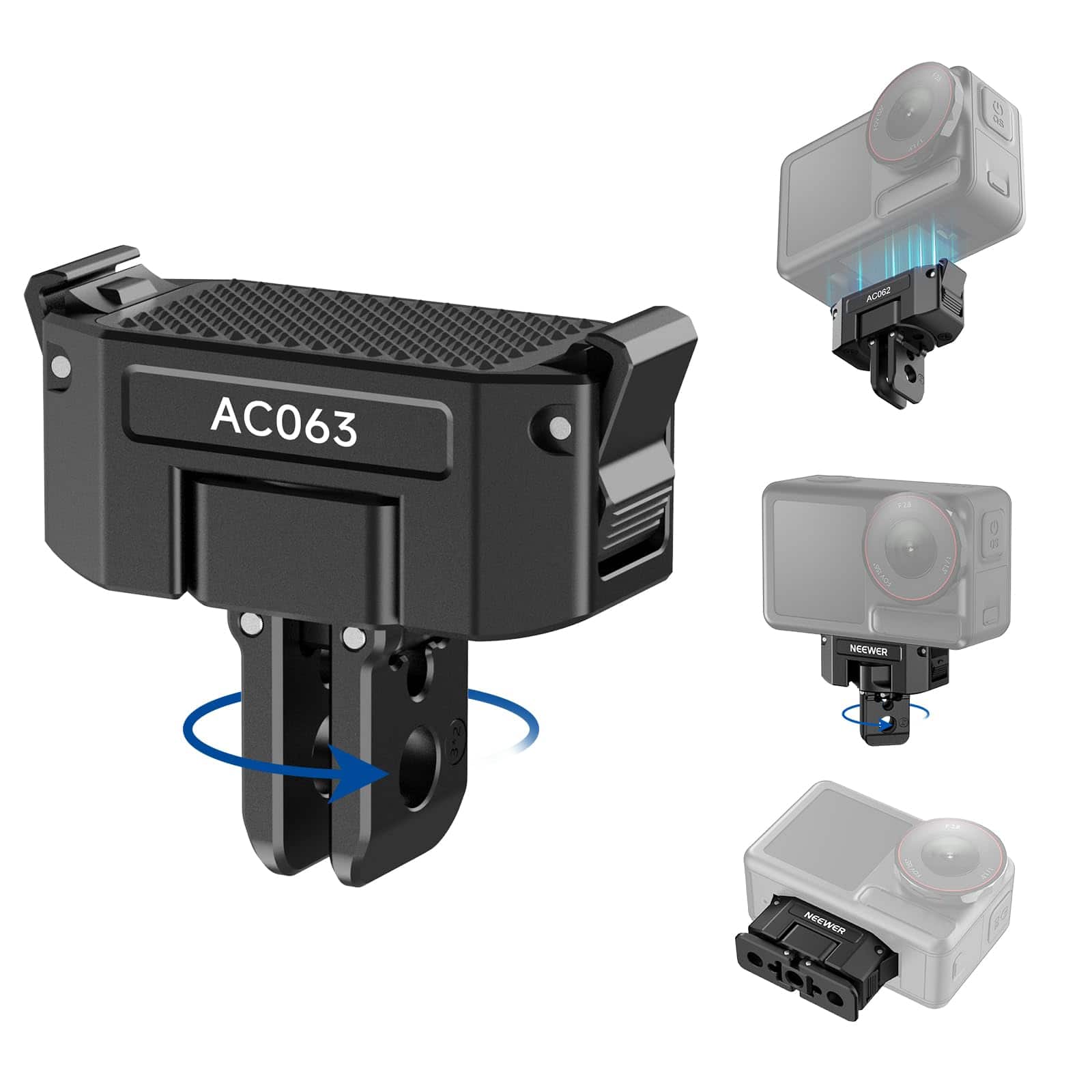Neewer - Auto Alignment Mount for DJI Osmo 360/Action 5 Pro/4/3, 360° Magnetic, 180° Auto Align, AC063