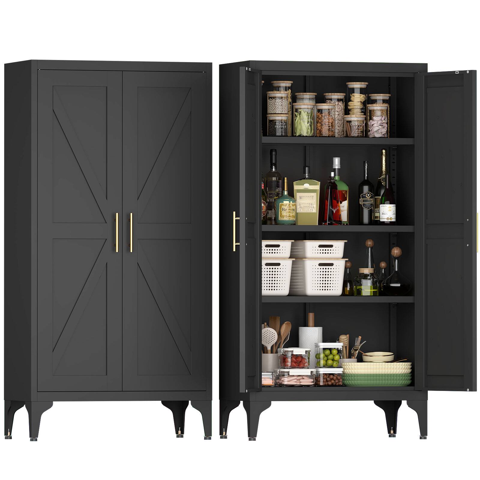 Back. GOODSILO - Adjustable Steel Storage Cabinet with Two Doors and Customizable Shelves for Home and Office Organization - Black.