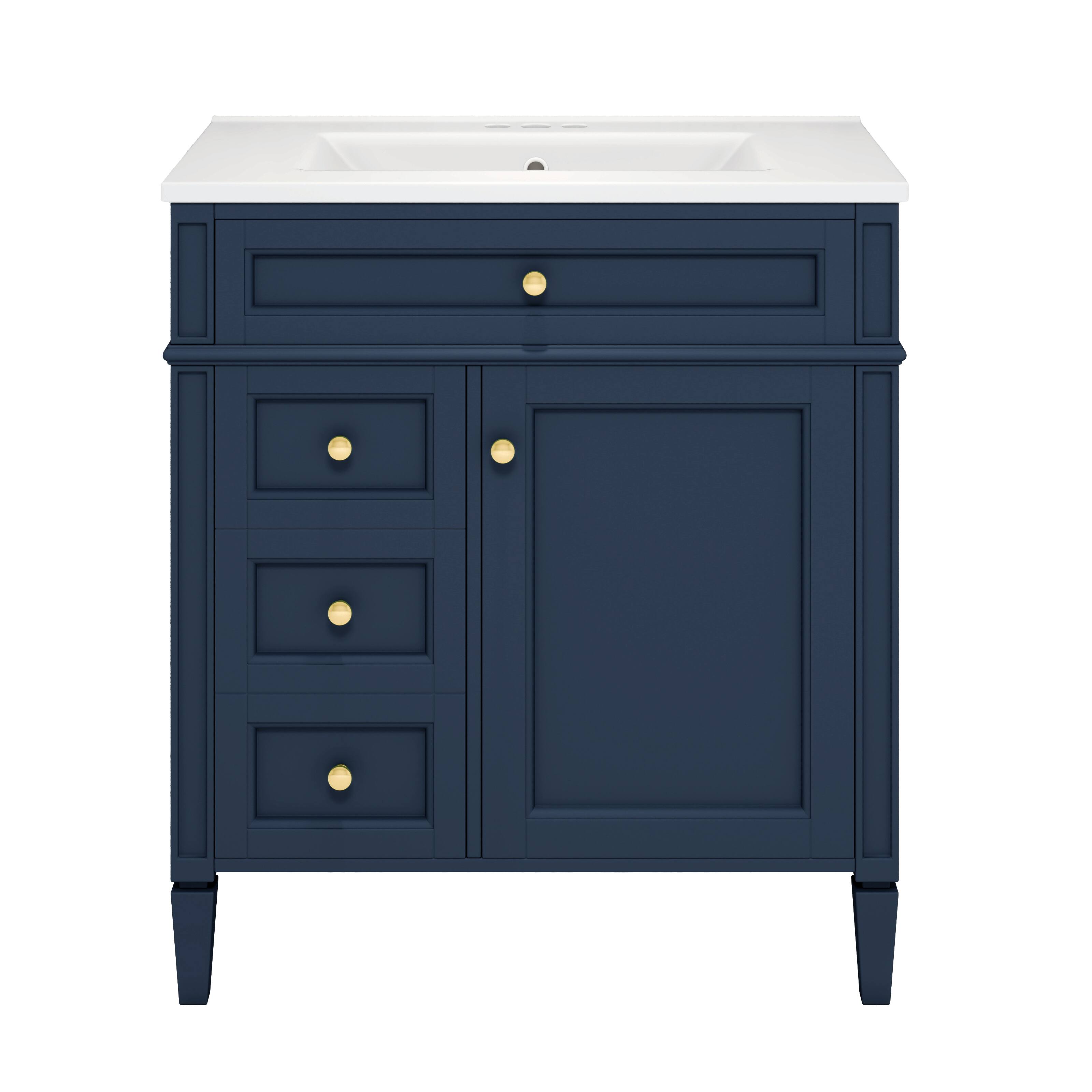 Alt View 5. Tiramisubest - 30" Bathroom Vanity with Top Sink, Modern Bathroom Storage Cabinet with 2 Drawers and a Tip-out Drawer - Blue.