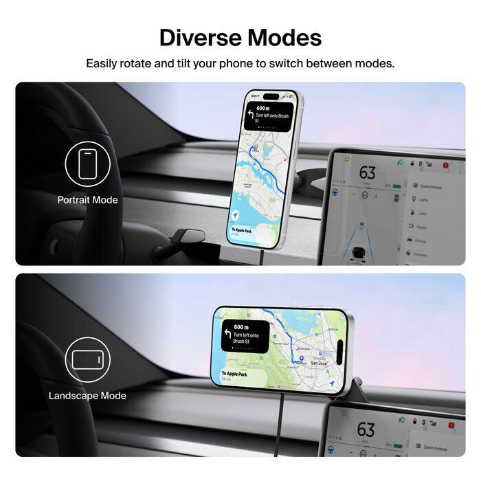 Diverse Modes

Easily rotate and tilt your phone to switch between modes.

Portrait Mode

600 m
Turn left onto Brush St
To Apple Park

Landscape Mode

600 m
Turn left onto Brush St
To Apple Park