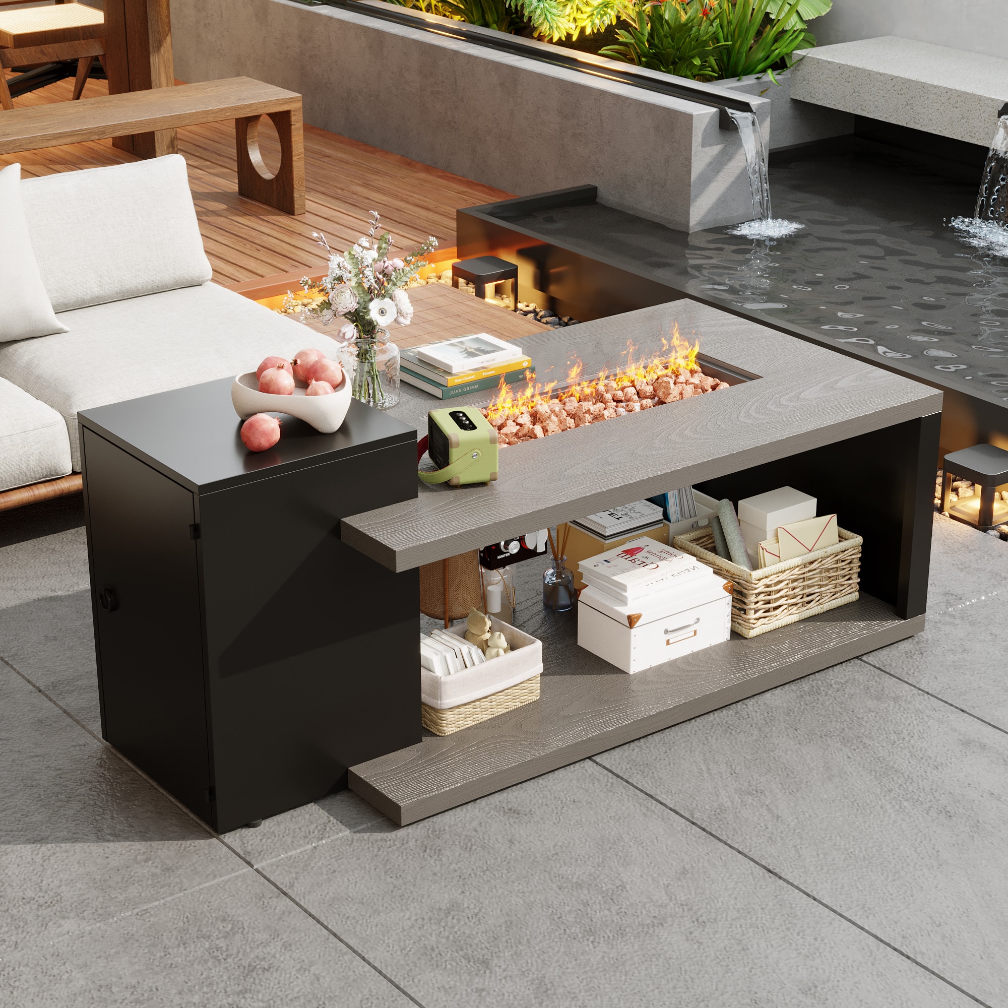 Famapy - Outdoor Propane Fire Pit Table 50000 BTU, Smokeless Flame, Faux Wood Zinc-Aluminum Top, CSA Certified Patio Heater Table - Black & Gray price history on PriceWatchPro