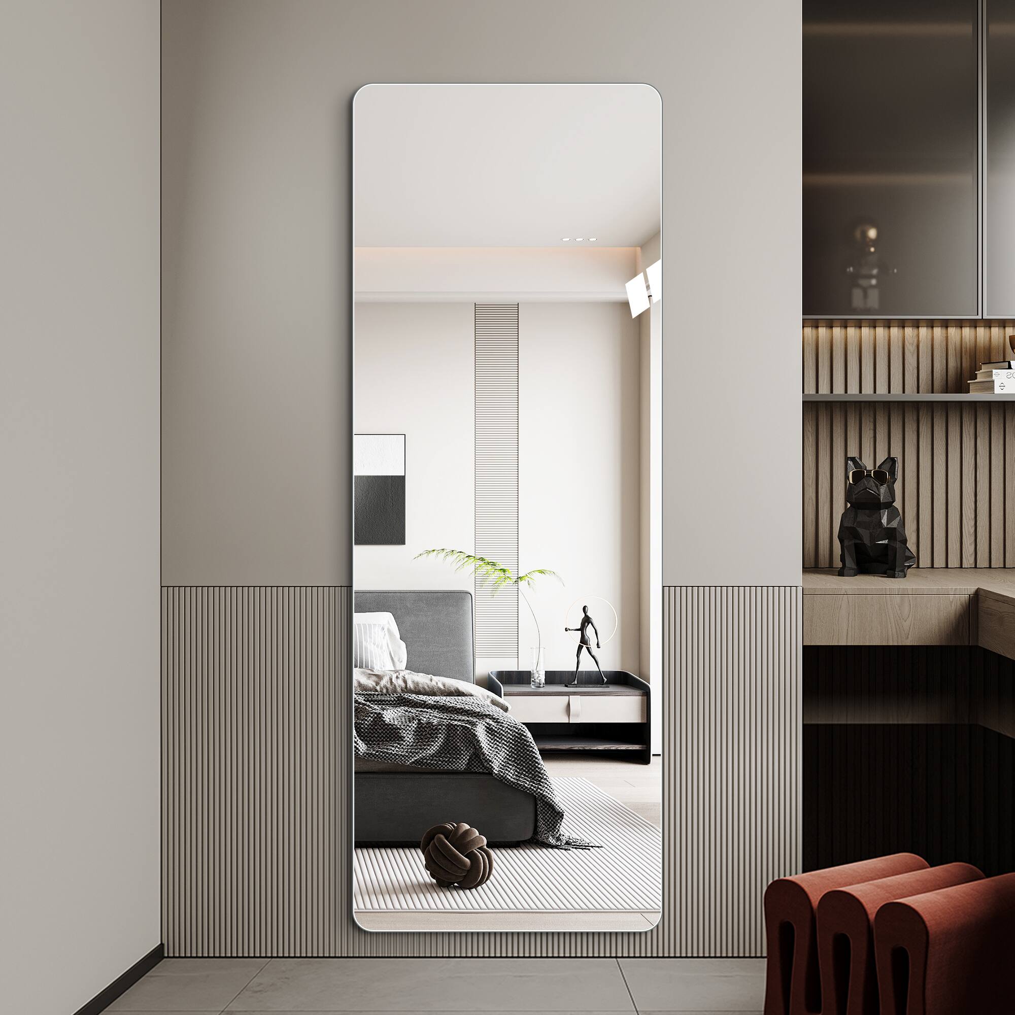 Alt View 1. Boyel Living - 60 by 15 Inch Full Body Round Corner Mirror for Living Room Bedroom Cloakroom Wall Hanging.
