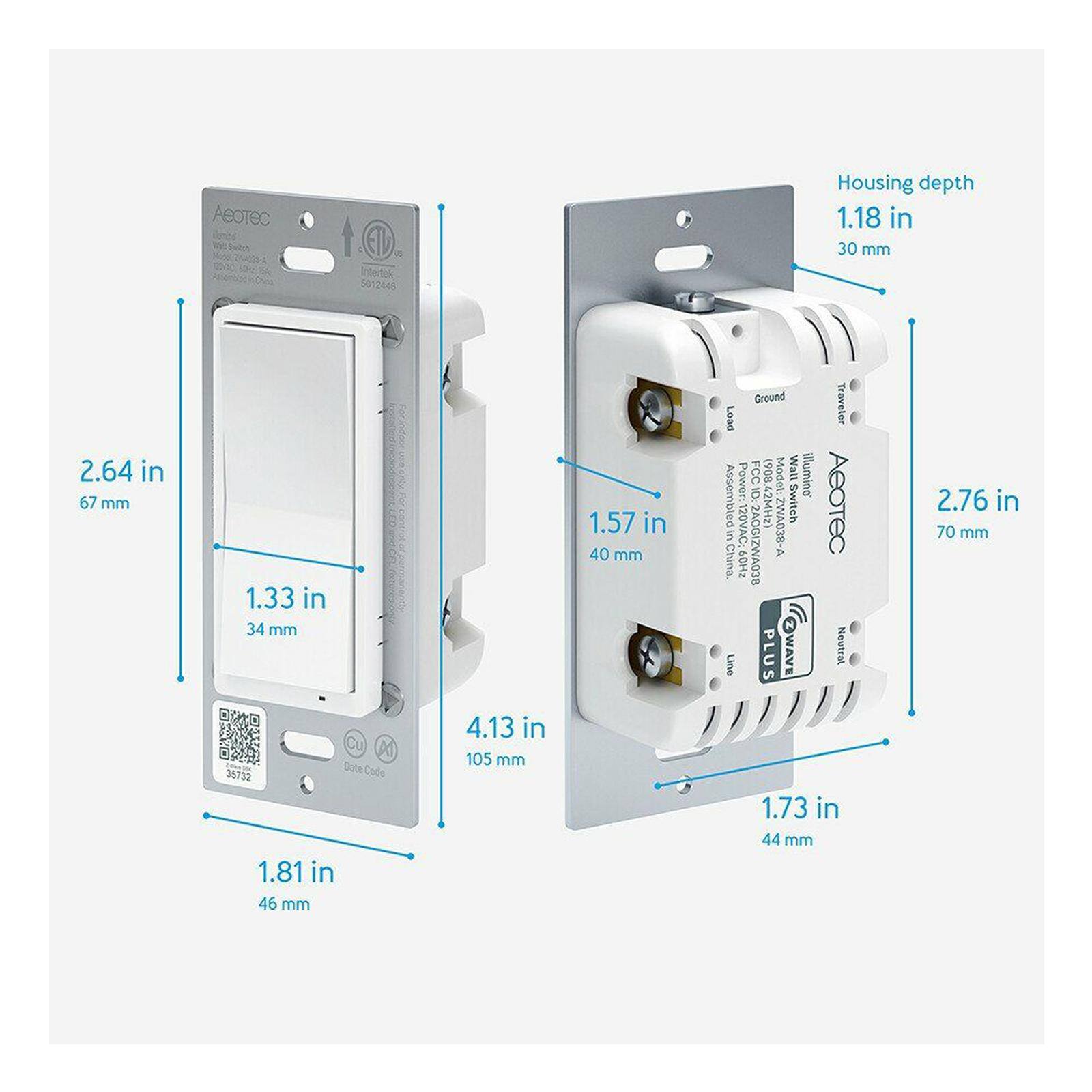 Aeotec Z Wave Plus v2 illumino On/Off Wall Switch, Gen7 White
