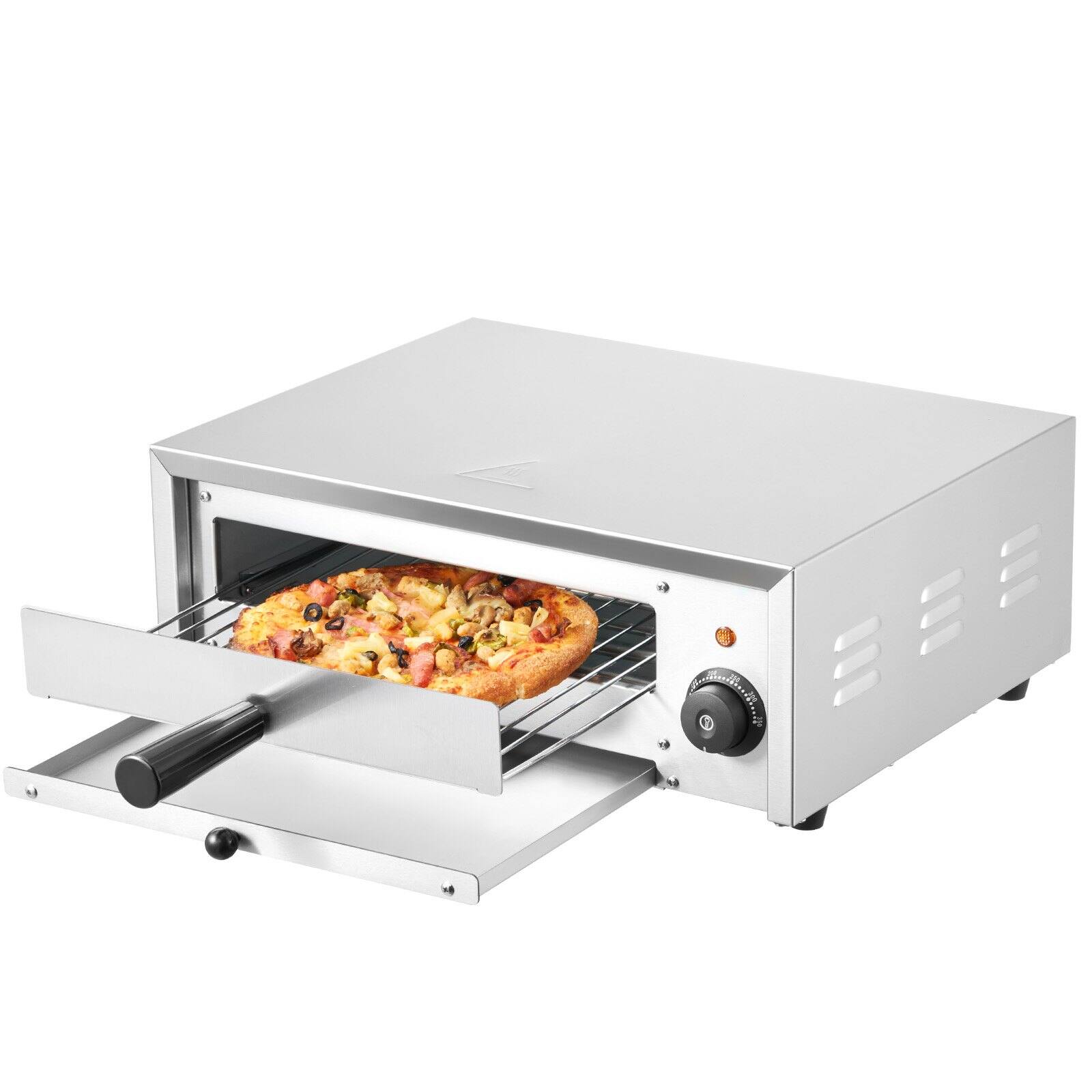 Glintex - 12in Electric Pizza Oven 1500W, Adjustable Temp 122–662°F, Removable Tray for Indoor Cooking - Silver