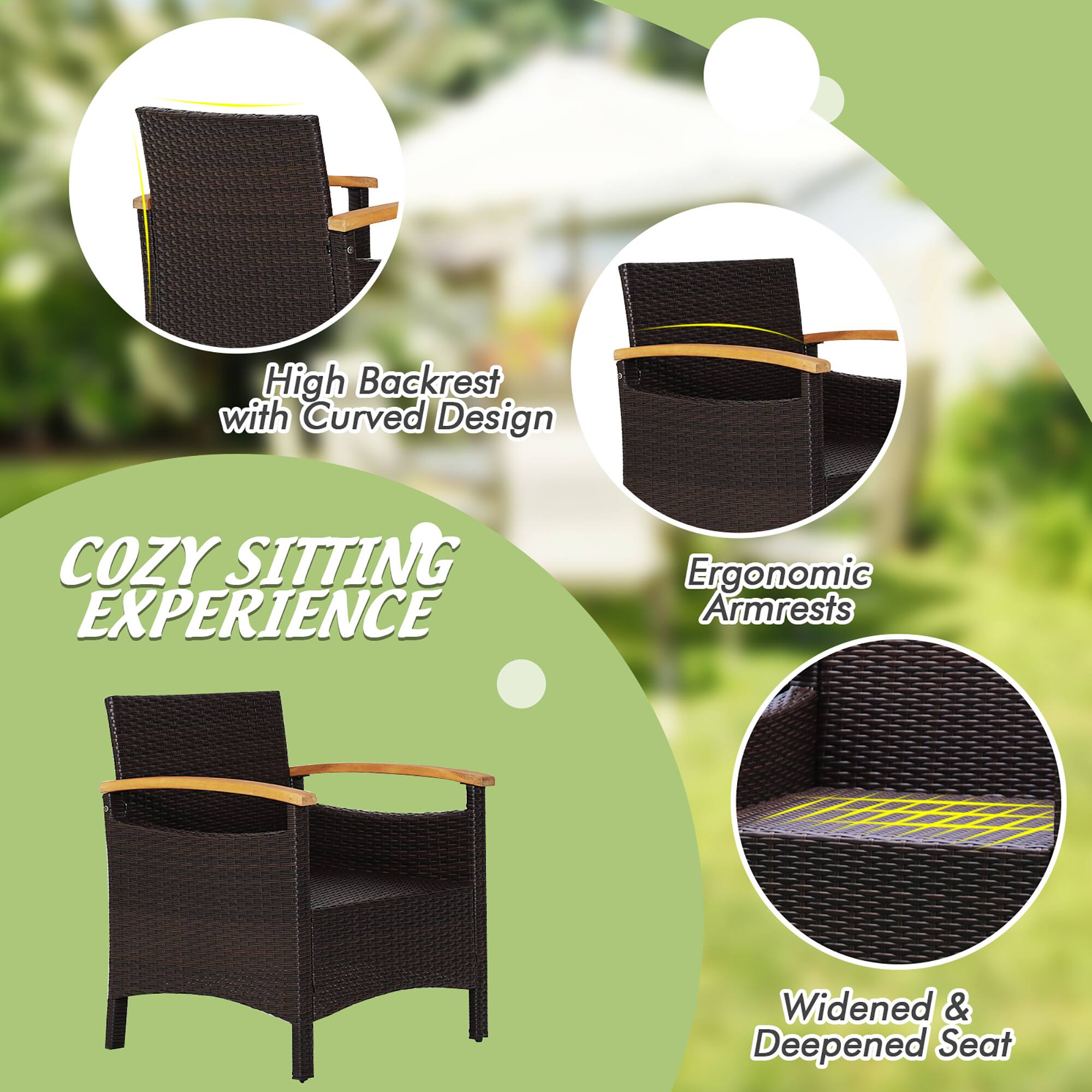 High Backrest with Curved Design, Ergonomic Armrests, Widened & Deepened Seat, Cozy Sitting Experience