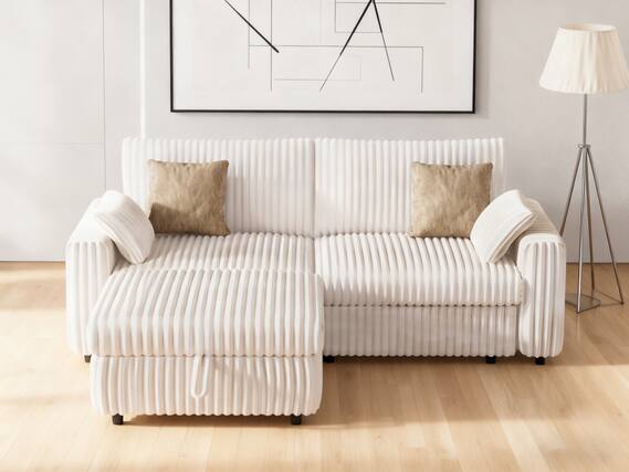Front. Vipbear - 93.5" Modern Oversized Modular Sectional Sofa with Storage ottoman, Plush Corduroy Fabric,Tool-Free Assembly - White.