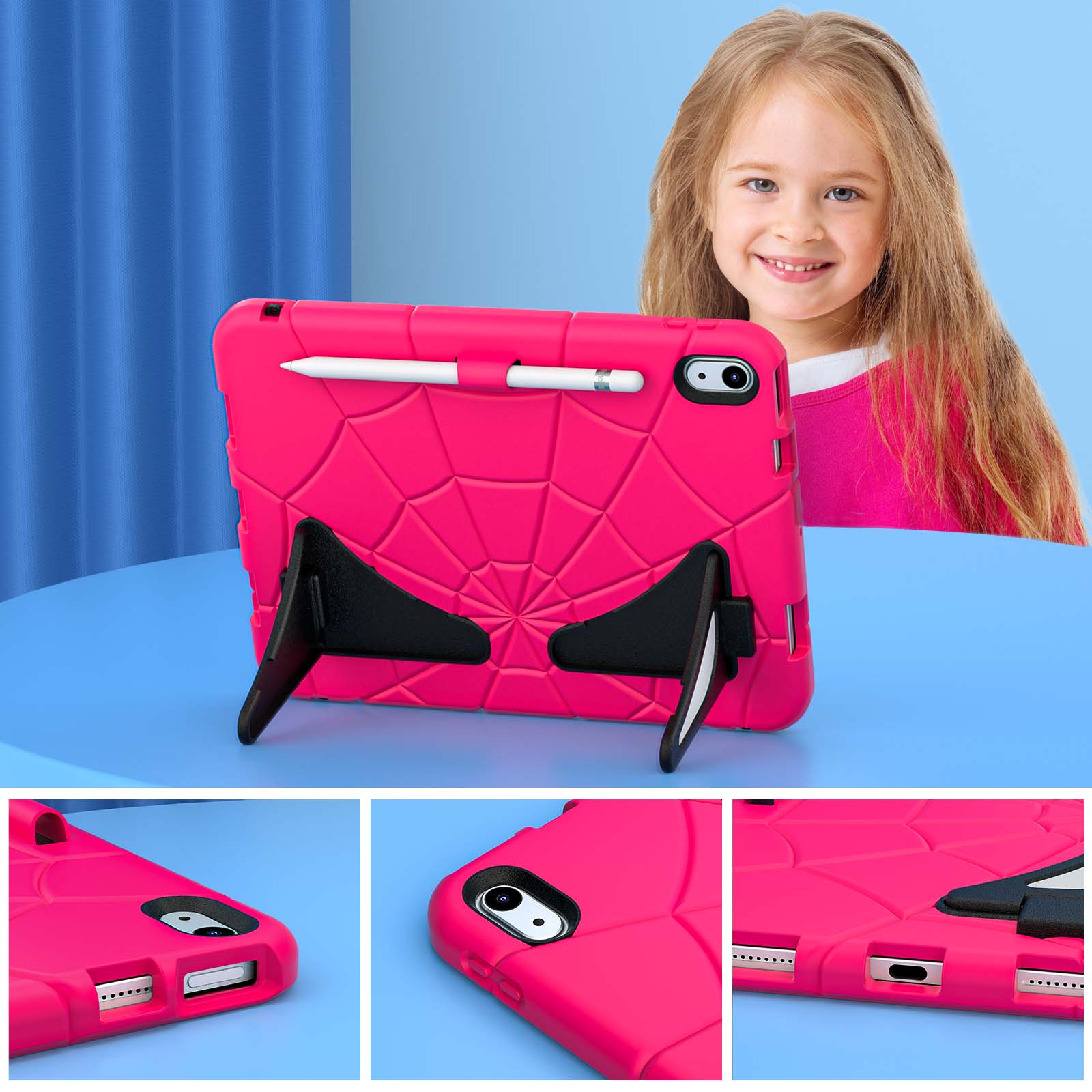 Alt View 4. UUCOVER - Kids Case for iPad (A16) 11-inch 2025 / iPad 10th Gen 10.9" 2022 ,Shockproof TPU+PC Rugged Stand Case Protective Cover - Rose+Black.