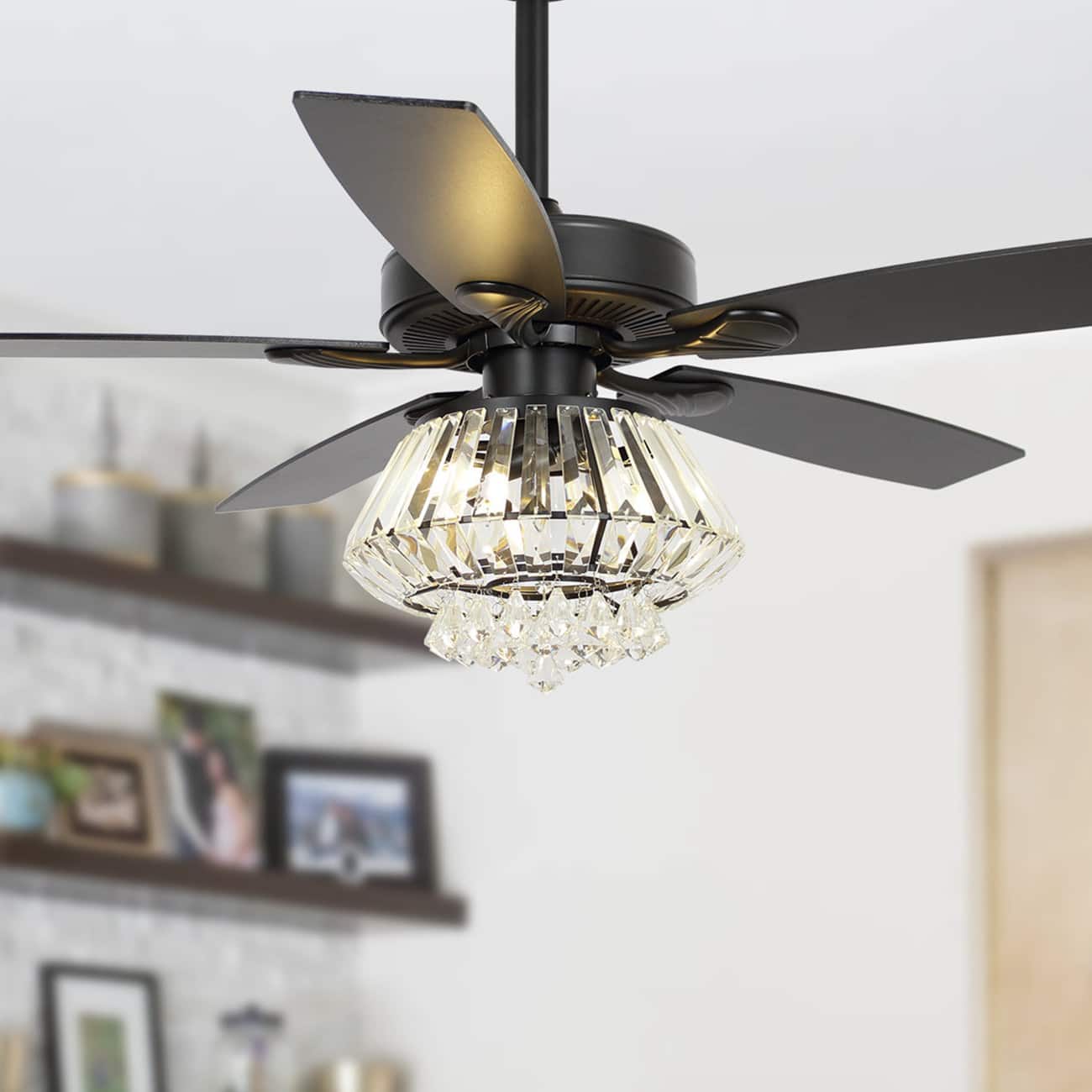 Parrot Uncle - 52" Modern 5-Blade Crystal Ceiling Fan with Remote Control - Black
