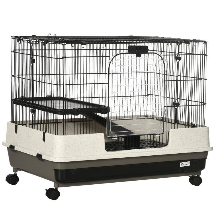 Front. PULUZ - 2-tier Compact Platform Rolling Small Animal Rabbit Cage for Hamsters, Chinchillas & Gerbils with a Large Living Space.