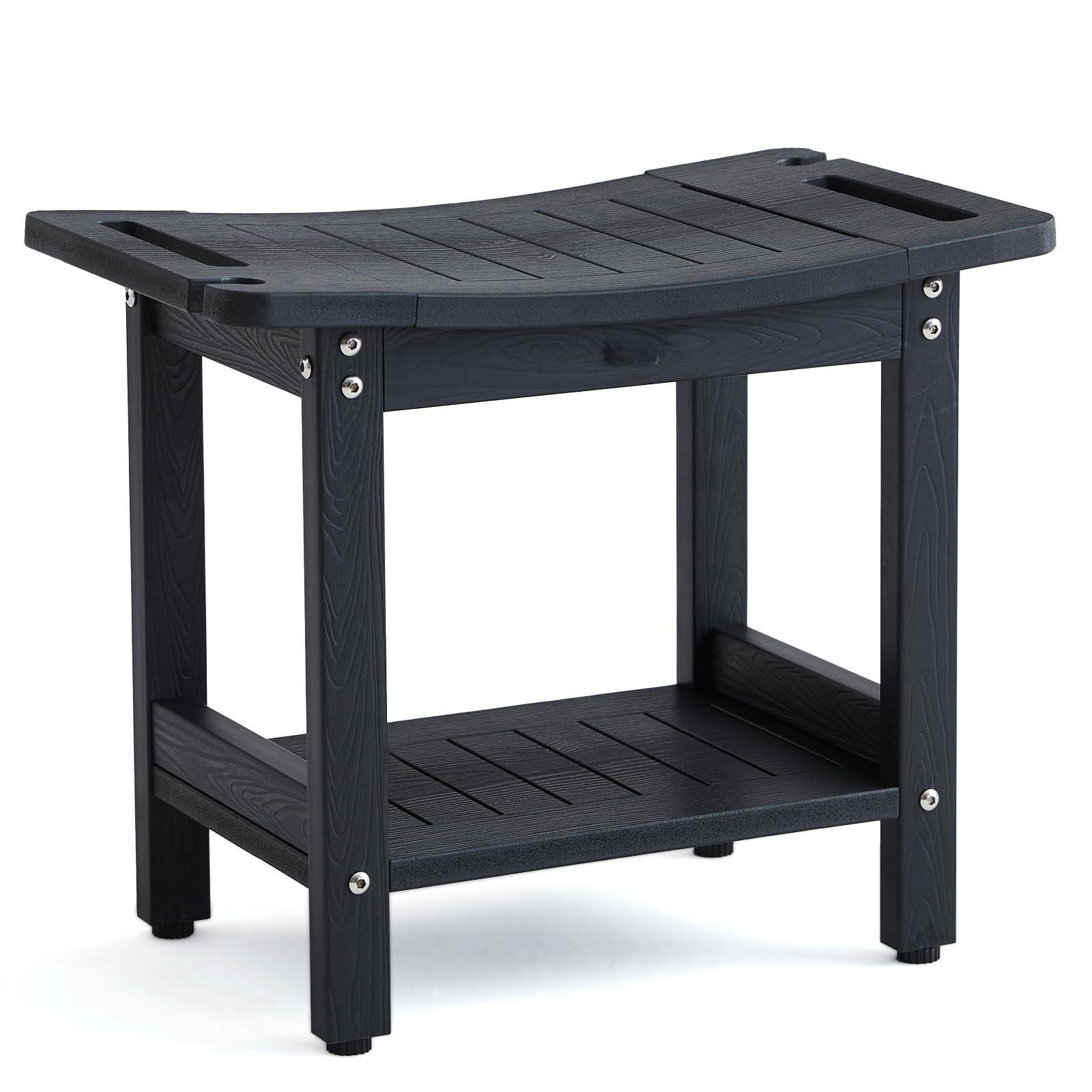 Front. JETRANSPORT - Shower Bench Seat For Shaving Waterproof Stool Inside With Handles & Head Holder Bathroom Chair Black Foot - Black.