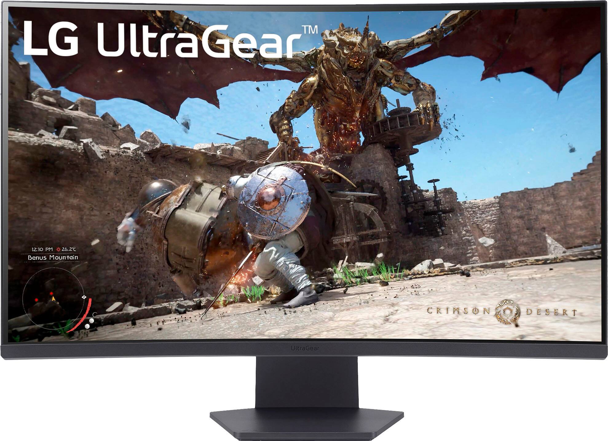 LG UltraGear is a brand of computer monitors that are designed to provide an immersive gaming experience. The image shows a large LG UltraGear monitor displaying a video game with a dragon and a person on the screen. The monitor is set up on a desk, and it is likely that the user is enjoying a high-quality gaming session with the help of this powerful and advanced display.
