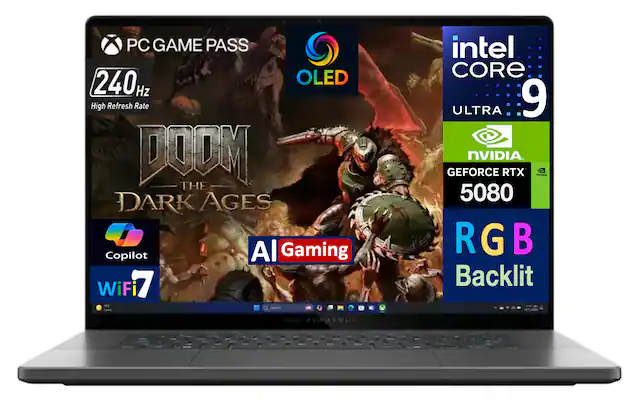 PC GAME PASS
240 Hz High Refresh Rate
DOOM THE DARK AGES
OLED
intel CORE i9 ULTRA
NVIDIA GEFORCE RTX 5080
AI Gaming
RGB Backlit
Copilot
WiFi 7