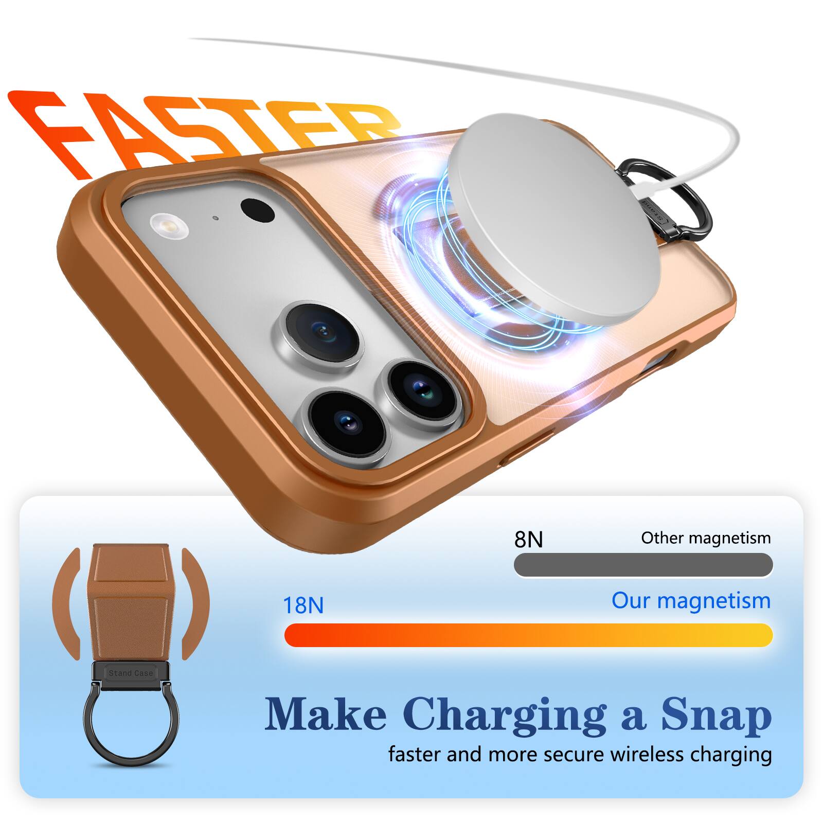 FASTER

8N Other magnetism  
18N Our magnetism

Make Charging a Snap  
faster and more secure wireless charging