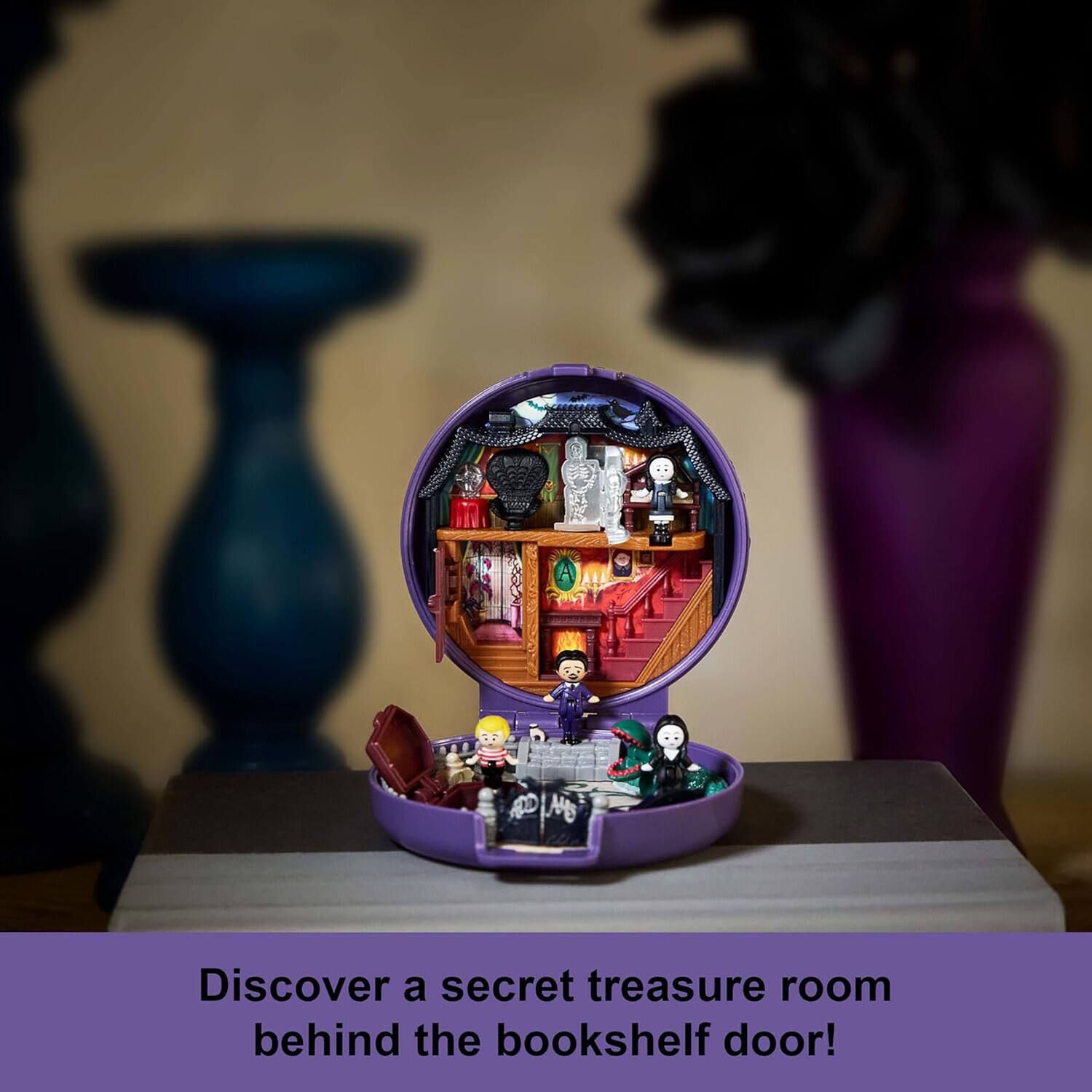 Discover a secret treasure room behind the bookshelf door!