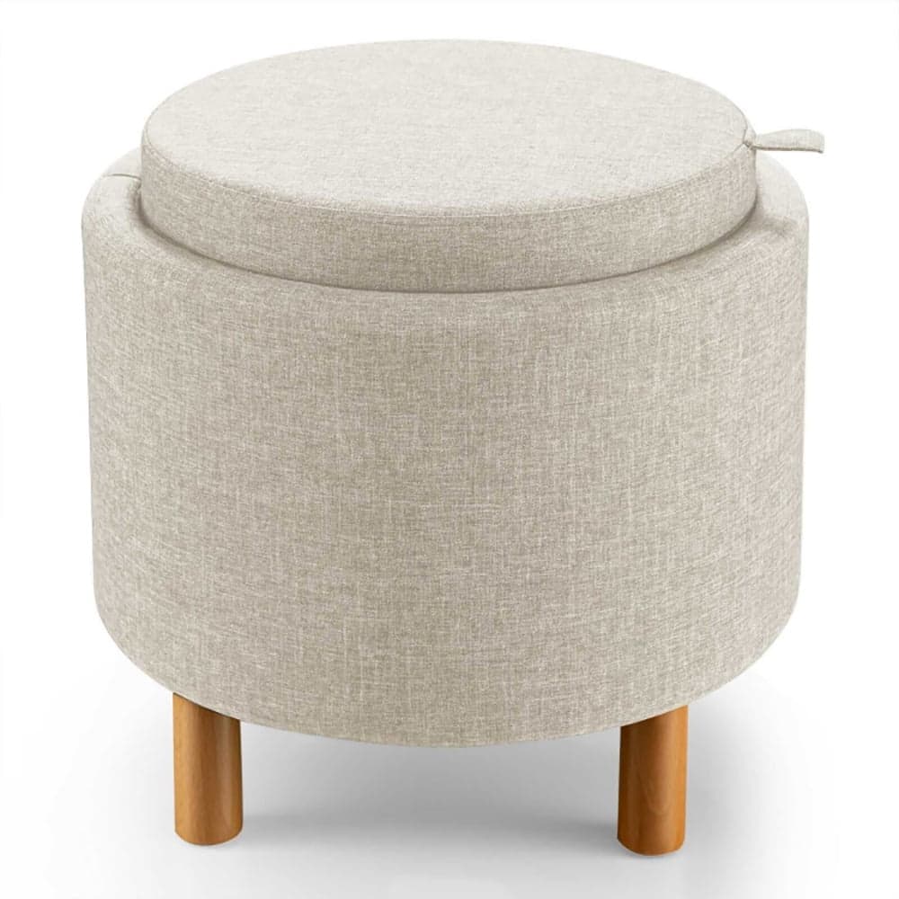 Kadyn - Ottoman Bench,Ottoman Foot Rest Chair,Round Fabric Storage Ottoman with Tray and Non-Slip Pads for Bedroom - Beige