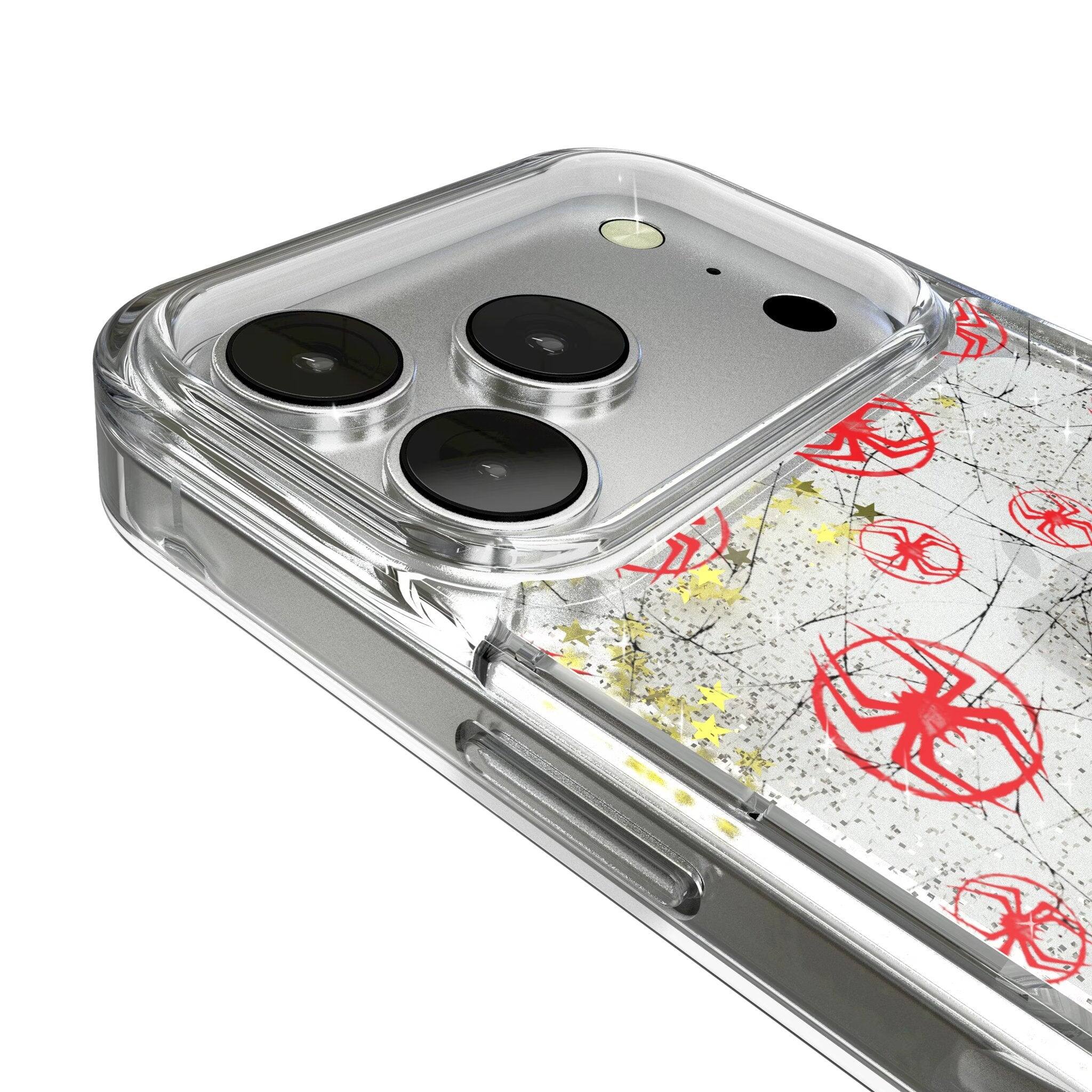 Left. Keyscaper - Marvel Pattern Glitter Phone Case - Apple iPhone 17 Pro Max - Miles Morales.