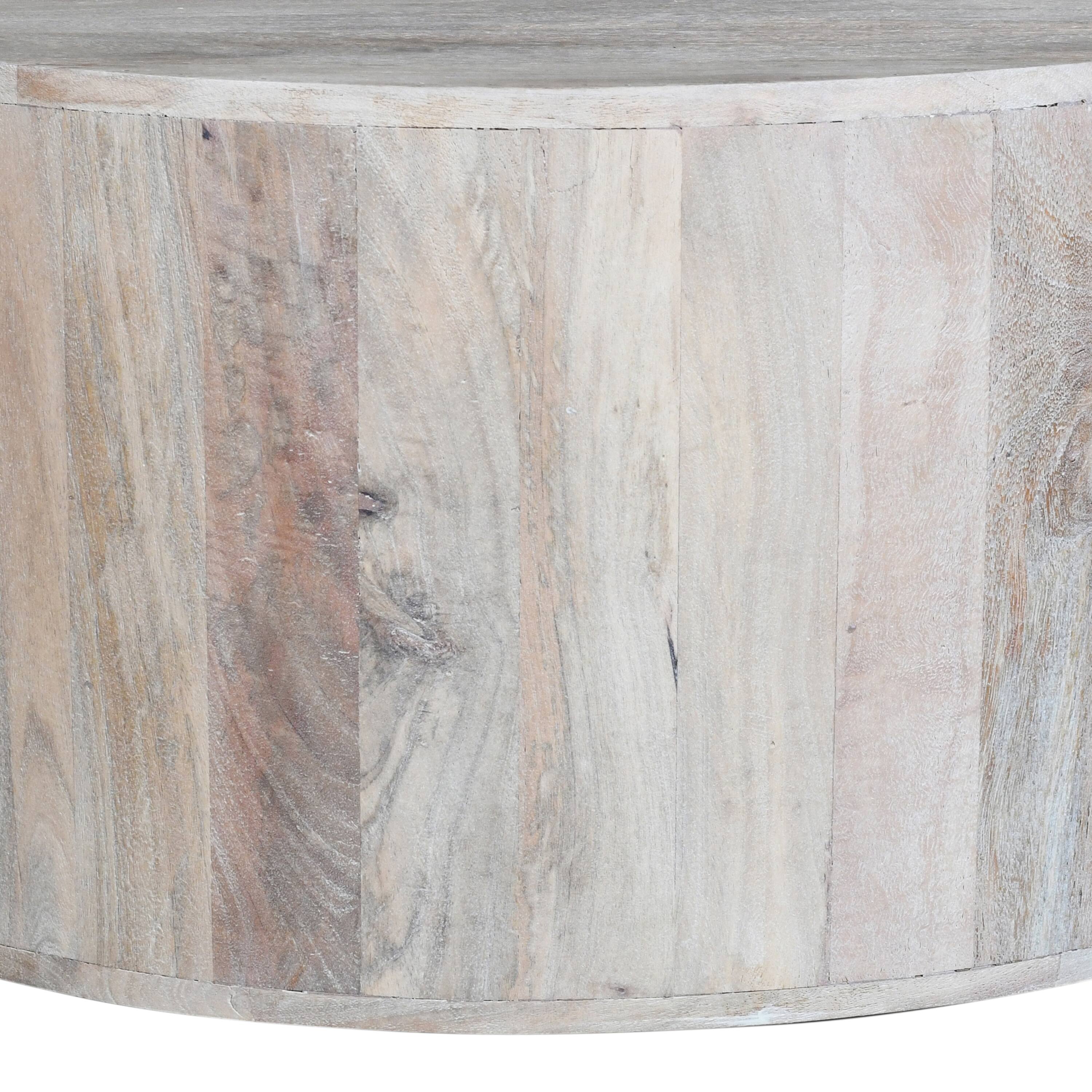 Alt View 4. Manhattan Lane - 36 Inch Coffee Table, Handcrafted Drum Shape, Mango Wood - White.