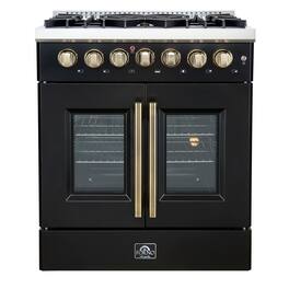 Forno Appliances - 30 in. Wide 5 Burner Galiano 4.32 Cu. Ft. Freestanding Dual Fuel True Convection Range - Black